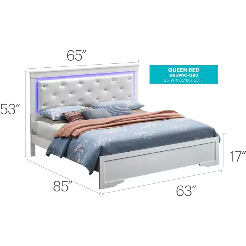 Letto matrimoniale con luci a LED e testiera trapuntata