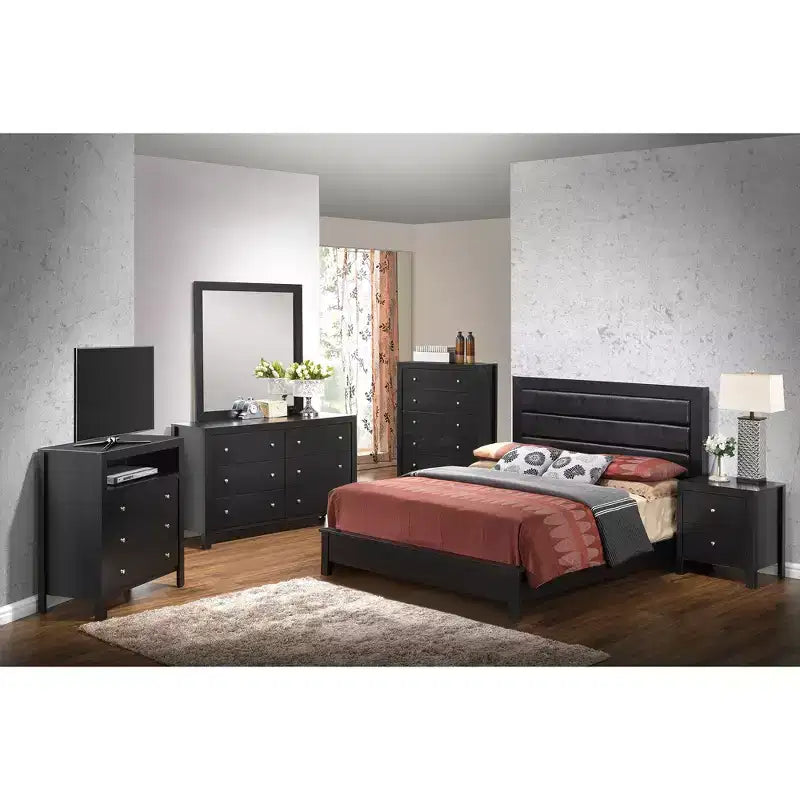 Letto king size imbottito con struttura in laminato di legno