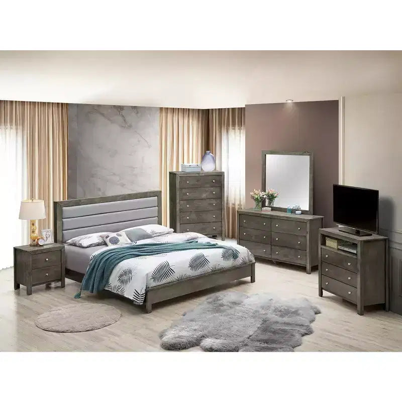 Letto king size imbottito con struttura in laminato di legno