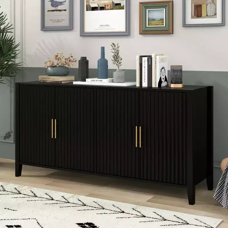 Characteristic Wooden Sideboard, Storage Cabinet With Metal Handles For Hallway, Entrance, Living Room, Bedroom - ModernLuxe