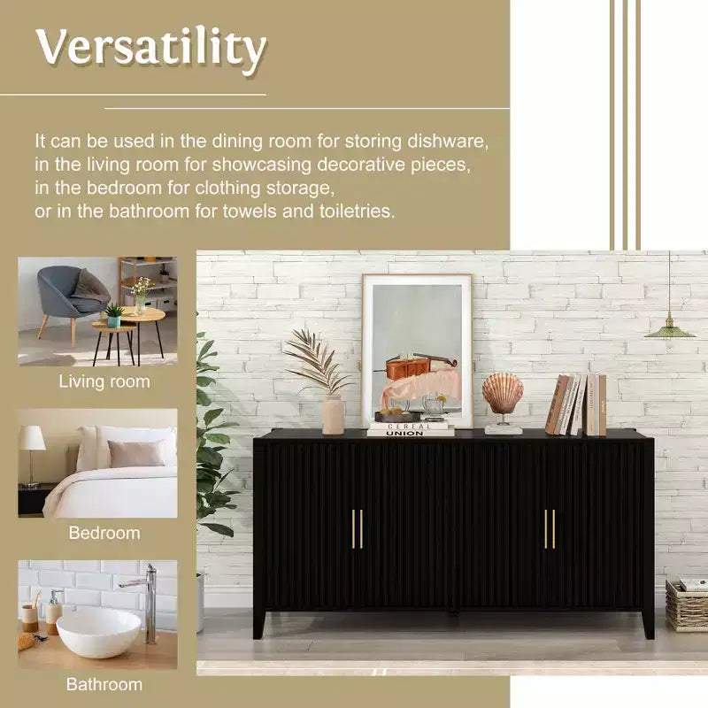 Grande credenza in legno con maniglie in metallo e 4 ante