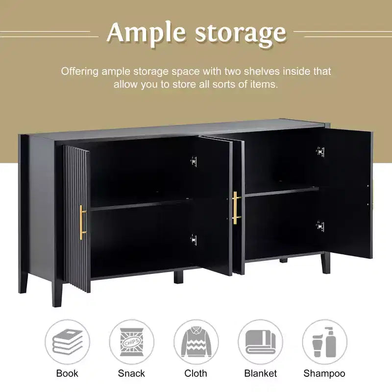 Grande credenza in legno con maniglie in metallo e 4 ante