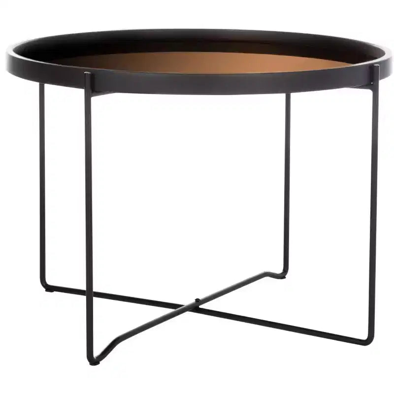 Tavolino rotondo accentato, oro rosa e nero