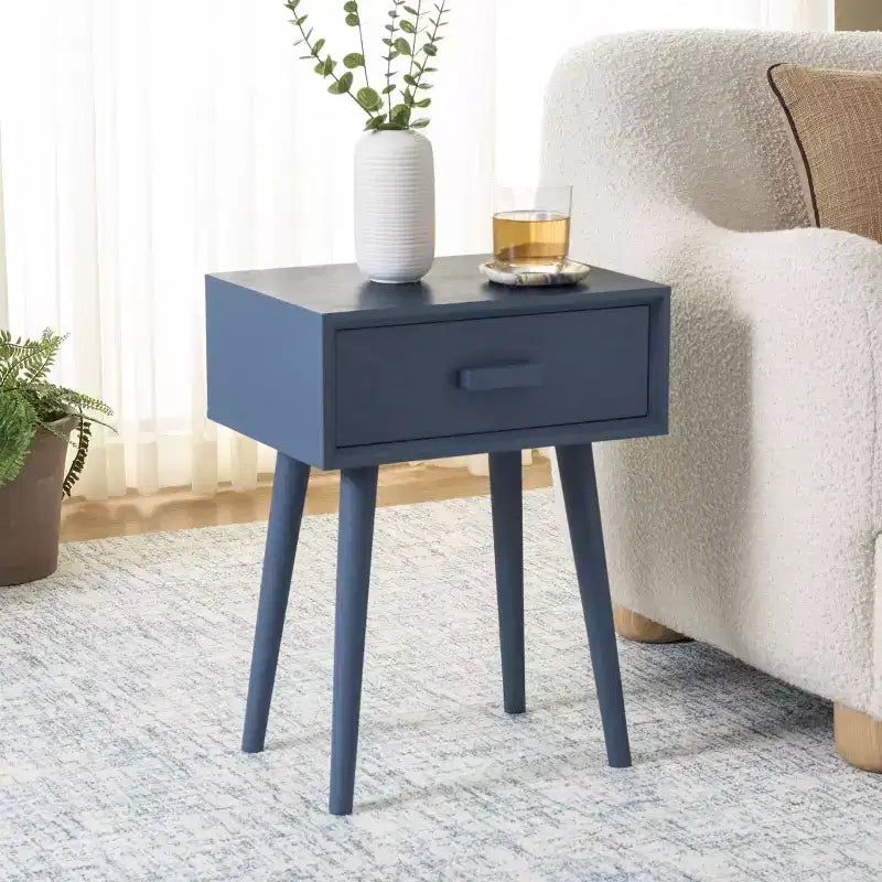 Tavolino con cassetto in pino e MDF bianco vintage