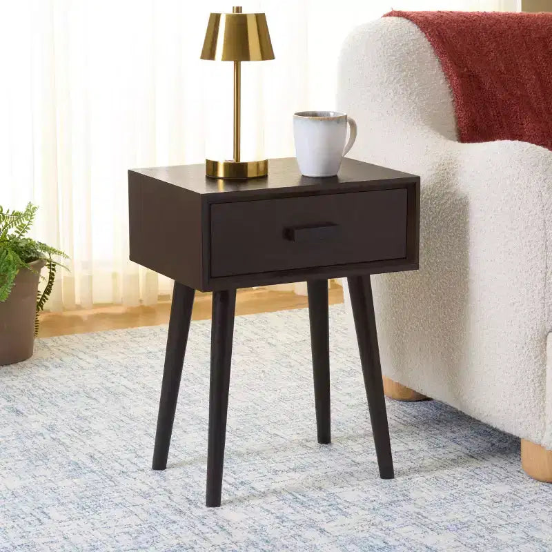 Tavolino con cassetto in pino e MDF bianco vintage