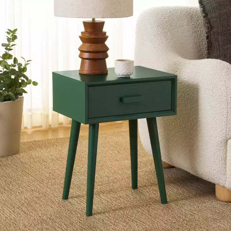 Tavolino con cassetto in pino e MDF bianco vintage