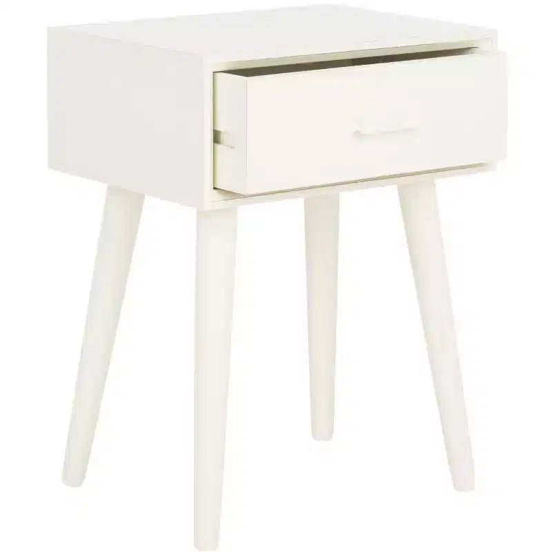 Tavolino con cassetto in pino e MDF bianco vintage