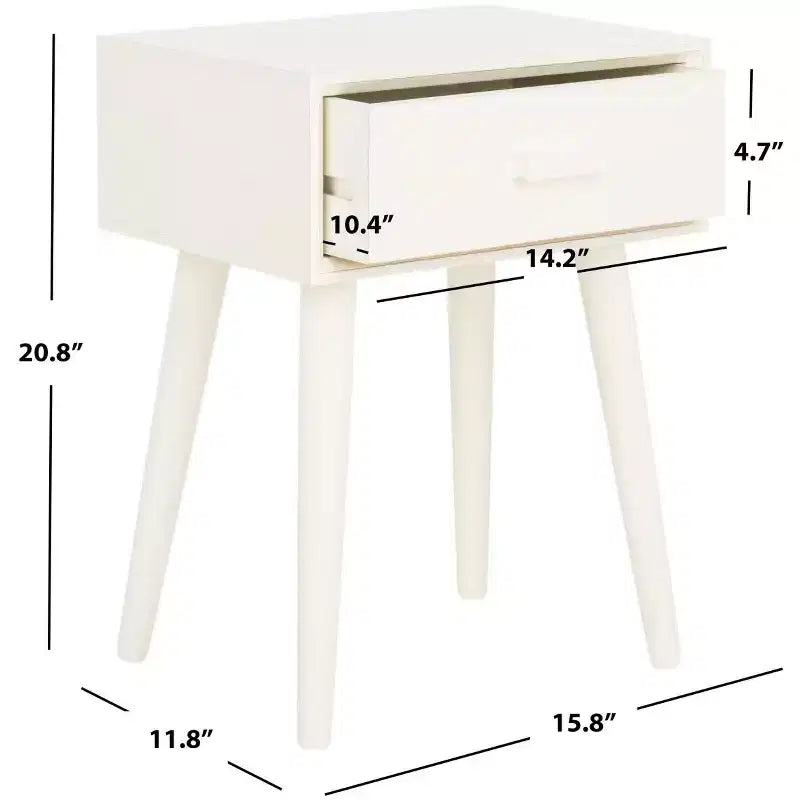 Tavolino con cassetto in pino e MDF bianco vintage