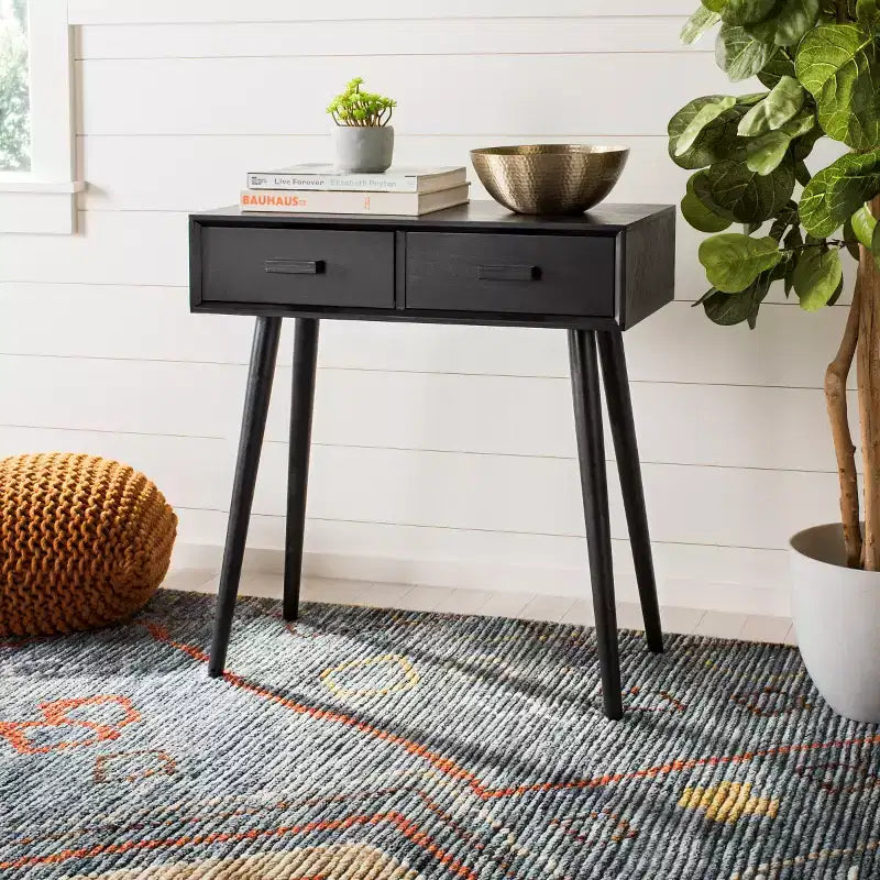 Console a 2 cassetti in pino e MDF con finitura bianca anticata