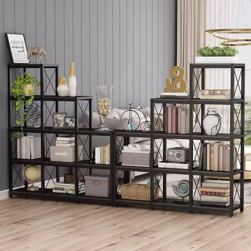 Libreria angolare a scala a 12 ripiani con struttura in metallo