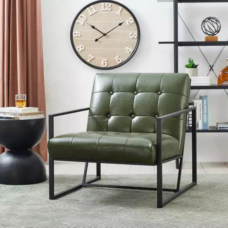 Poltrona di design Mid-Century Modern con bottoni e gambe cromate