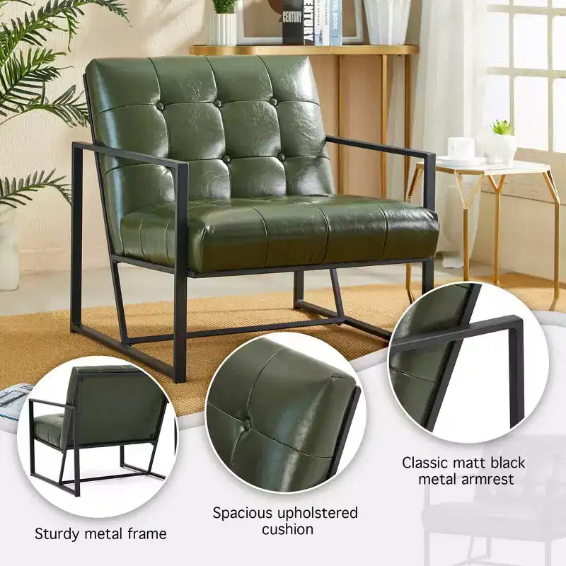Poltrona di design Mid-Century Modern con bottoni e gambe cromate