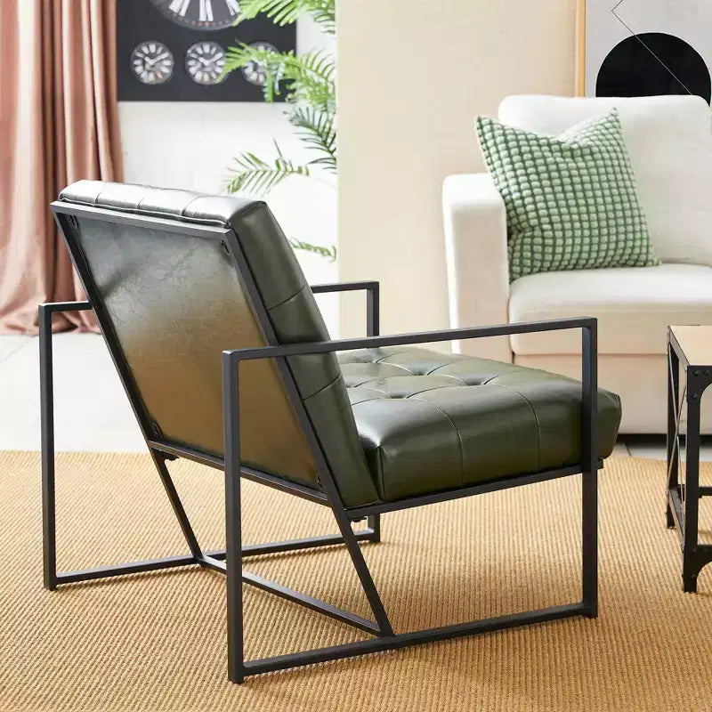 Poltrona di design Mid-Century Modern con bottoni e gambe cromate