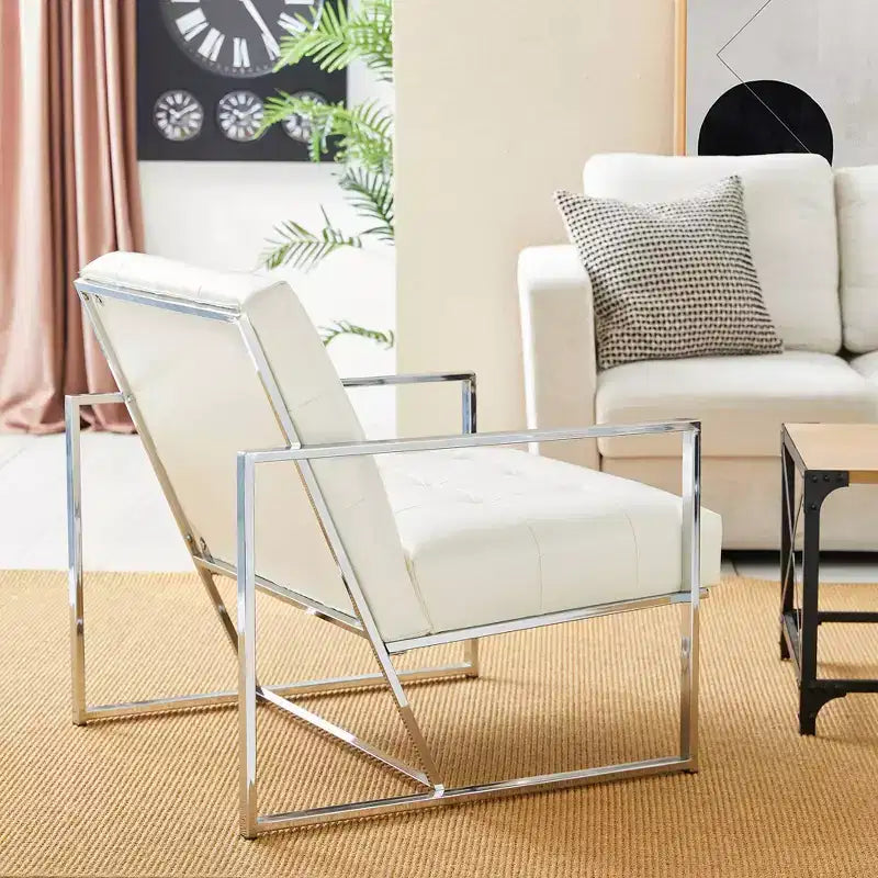 Poltrona di design Mid-Century Modern con bottoni e gambe cromate