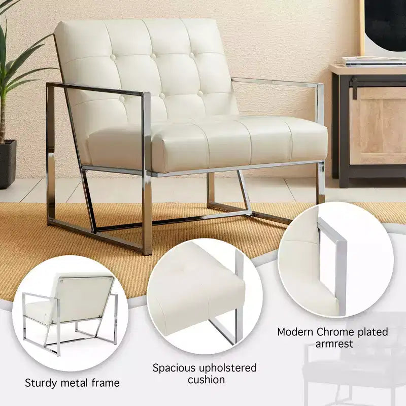 Poltrona di design Mid-Century Modern con bottoni e gambe cromate