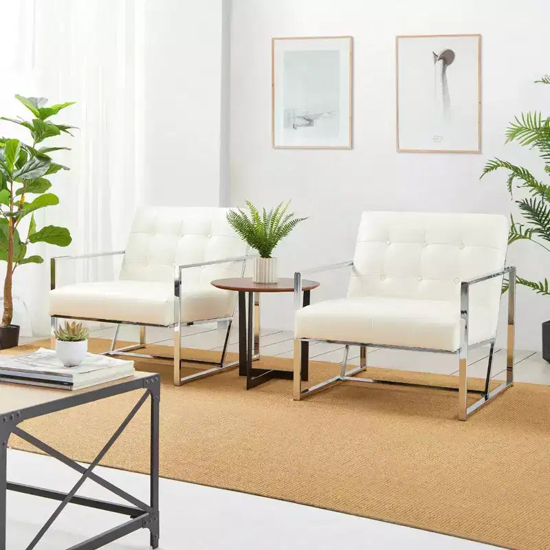Poltrona di design Mid-Century Modern con bottoni e gambe cromate