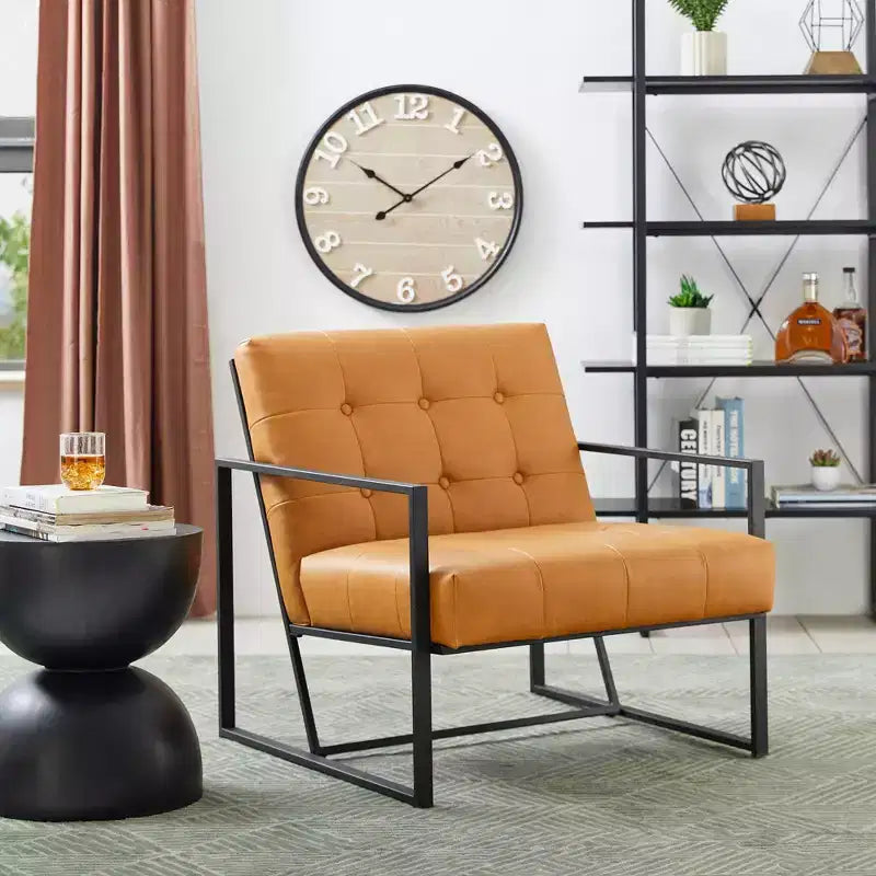 Poltrona di design Mid-Century Modern con bottoni e gambe cromate