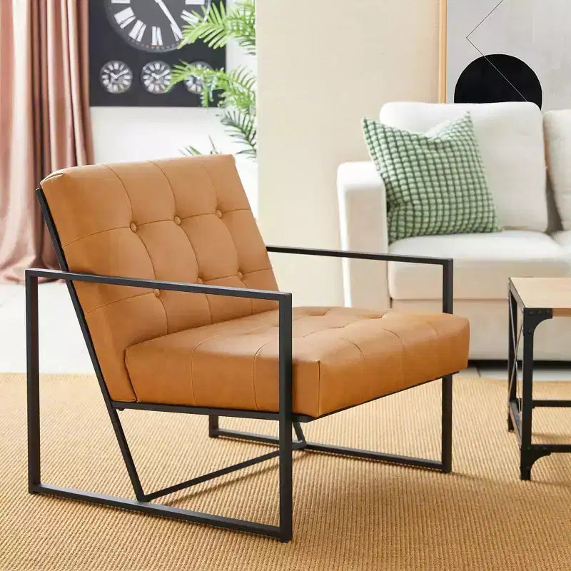 Poltrona di design Mid-Century Modern con bottoni e gambe cromate