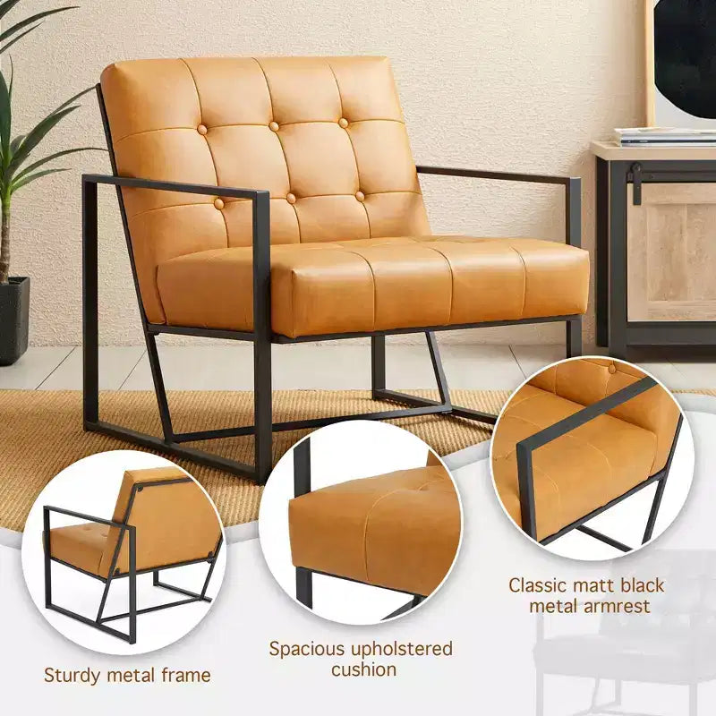 Poltrona di design Mid-Century Modern con bottoni e gambe cromate