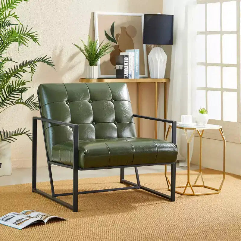 Poltrona di design Mid-Century Modern con bottoni e gambe cromate