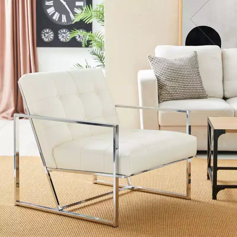 Poltrona di design Mid-Century Modern con bottoni e gambe cromate