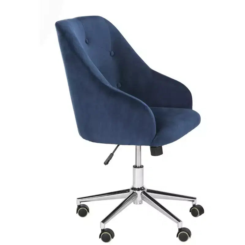 Sedia da ufficio girevole in lino trapuntato con gambe cromate