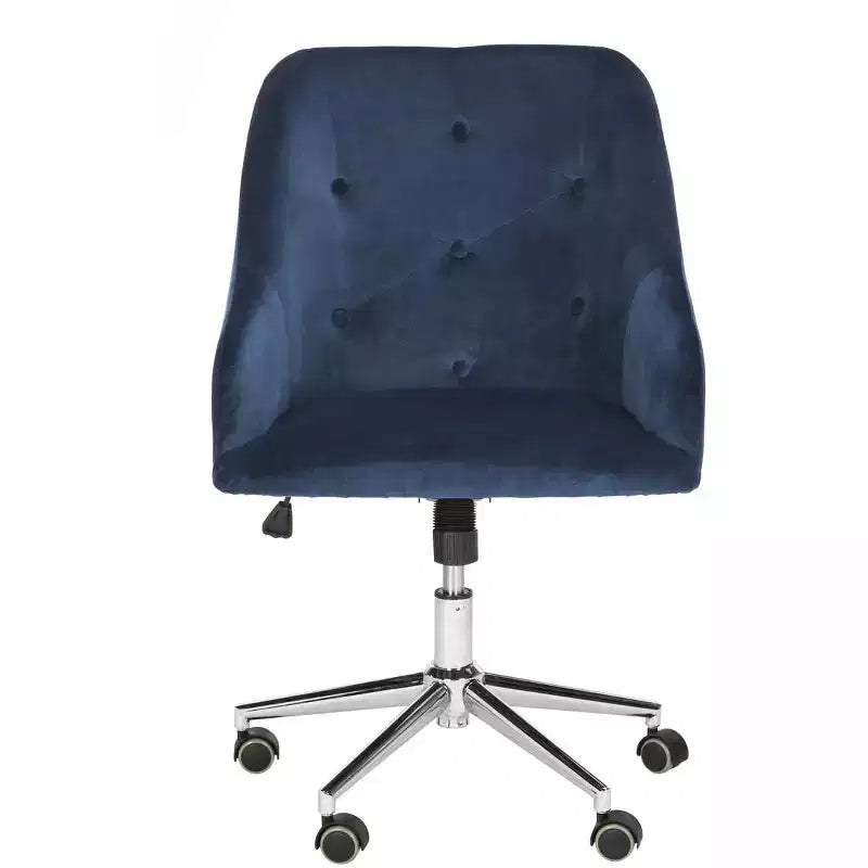 Sedia da ufficio girevole in lino trapuntato con gambe cromate