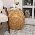 Sgabello contenitore con coperchio in giacinto intrecciato a mano, 17 Coastal Bohemian, naturale
