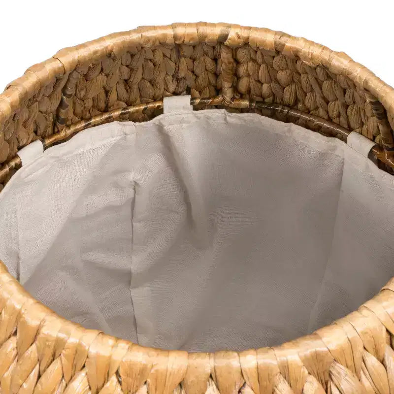 Sgabello contenitore con coperchio in giacinto intrecciato a mano, 17 Coastal Bohemian, naturale