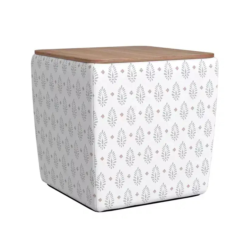 Pouf contenitore quadrato con ripiano liscio in legno