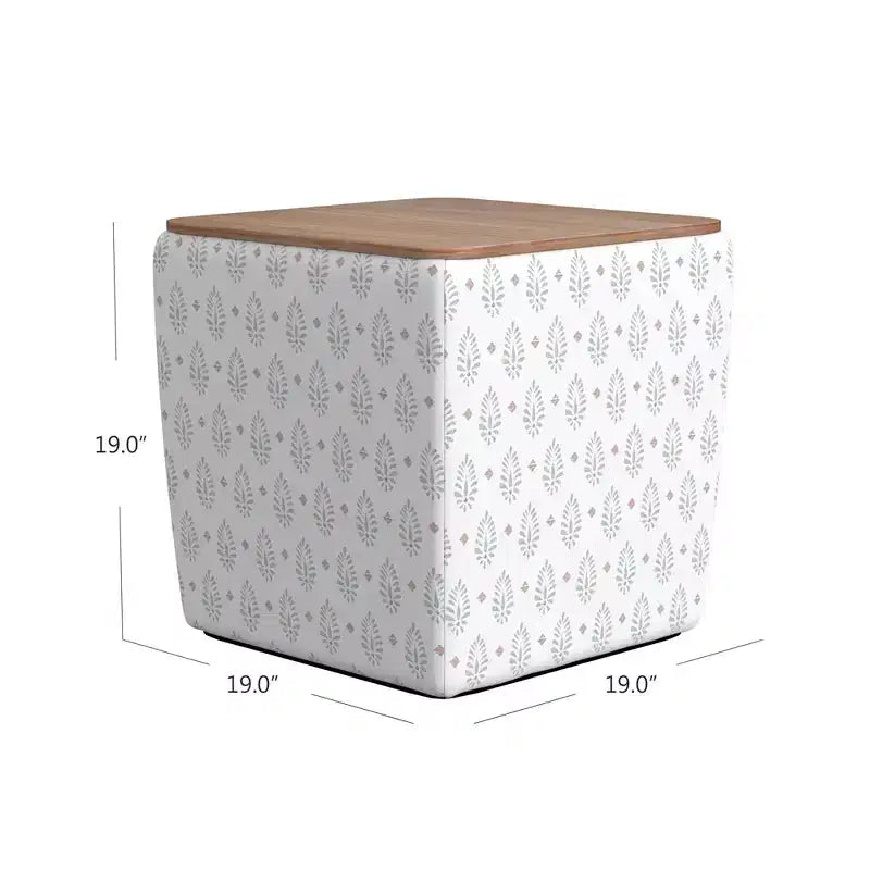 Pouf contenitore quadrato con ripiano liscio in legno