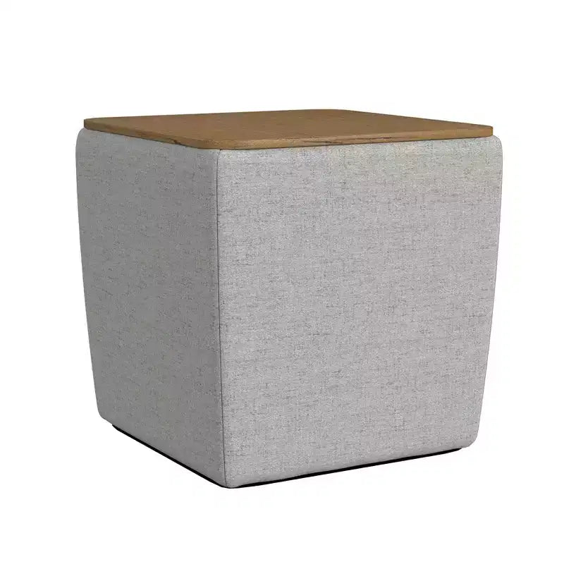 Pouf contenitore quadrato con ripiano liscio in legno