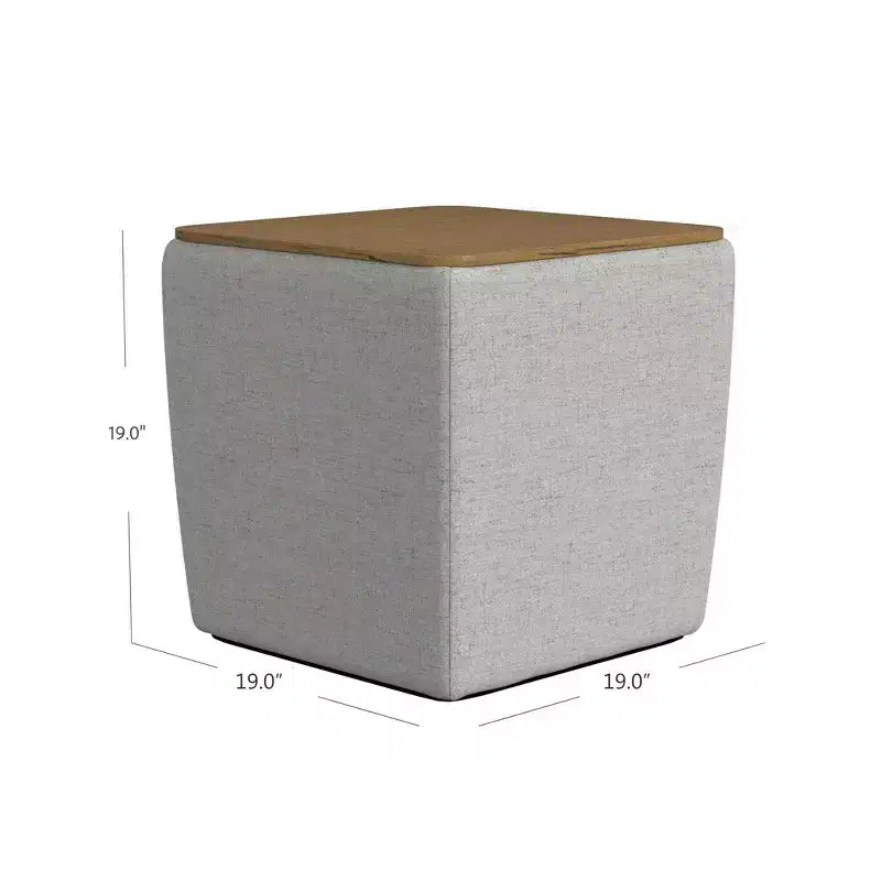 Pouf contenitore quadrato con ripiano liscio in legno