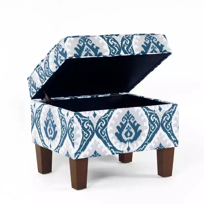 Pouf contenitore medio con coperchio incernierato e rivestimento in cotone