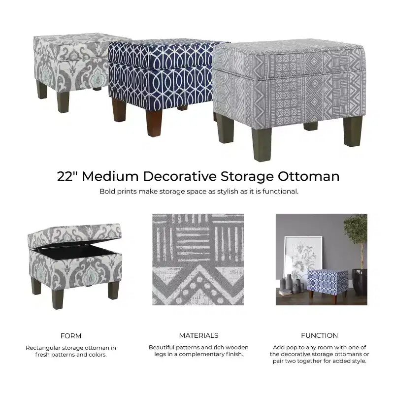 Pouf contenitore medio con coperchio incernierato e rivestimento in cotone