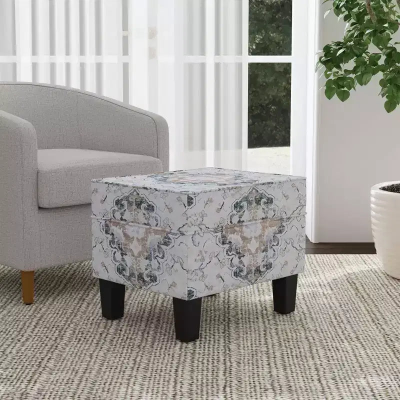 Pouf contenitore medio con coperchio incernierato e rivestimento in cotone