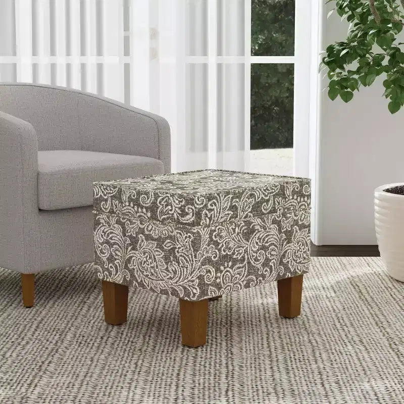 Pouf contenitore medio con coperchio incernierato e rivestimento in cotone