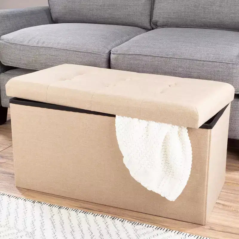 Hasting Home 30-Inch Folding Storage Ottoman with Removable Bin